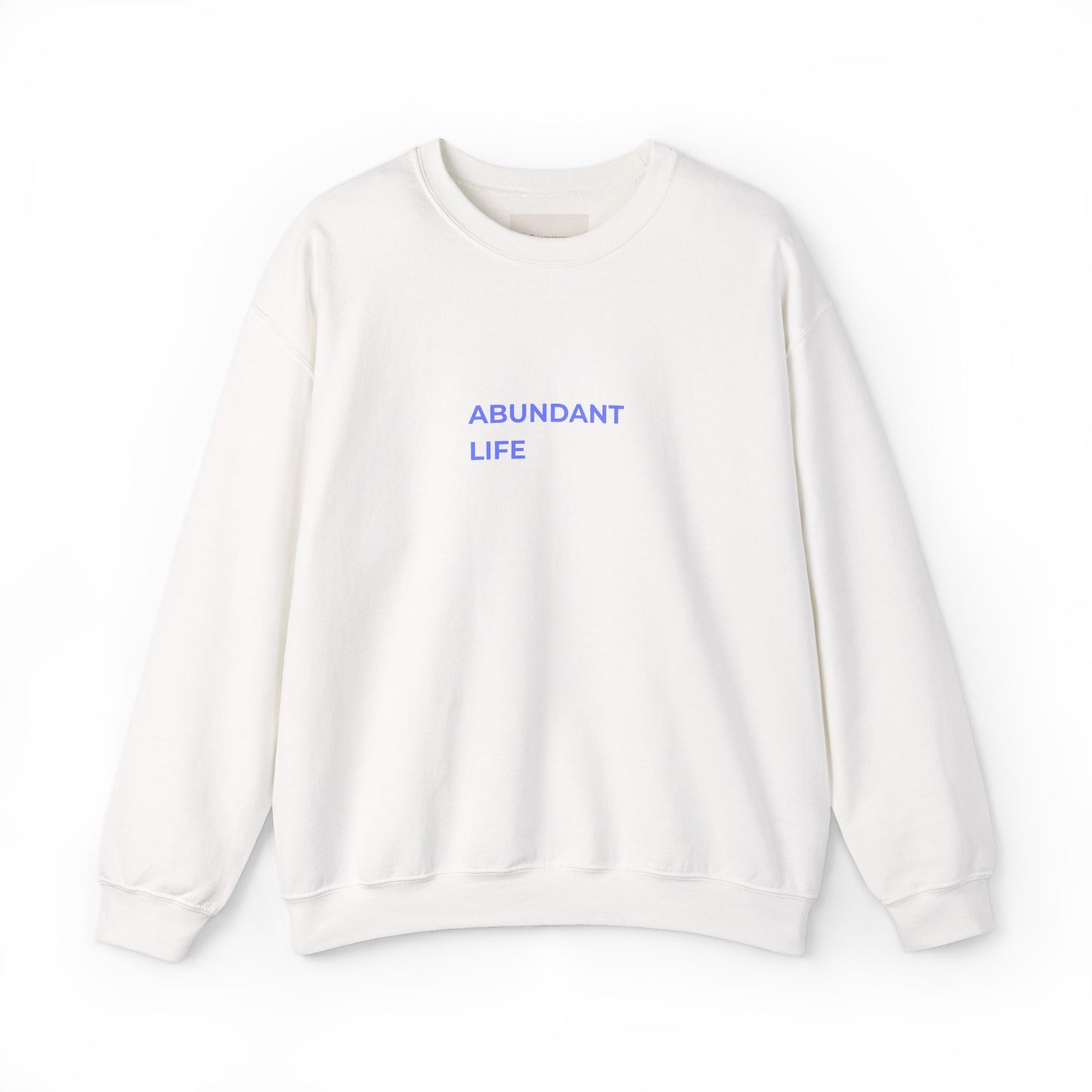 Abundant Life crewneck sweatshirt | Minimal text design, pastel blue lettering