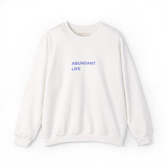 Abundant Life crewneck sweatshirt | Minimal text design, pastel blue lettering