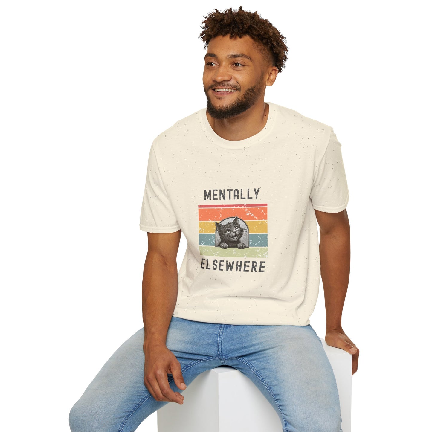 Mentally Elsewhere Cat Retro Stripe T-Shirt | Vintage Vibes