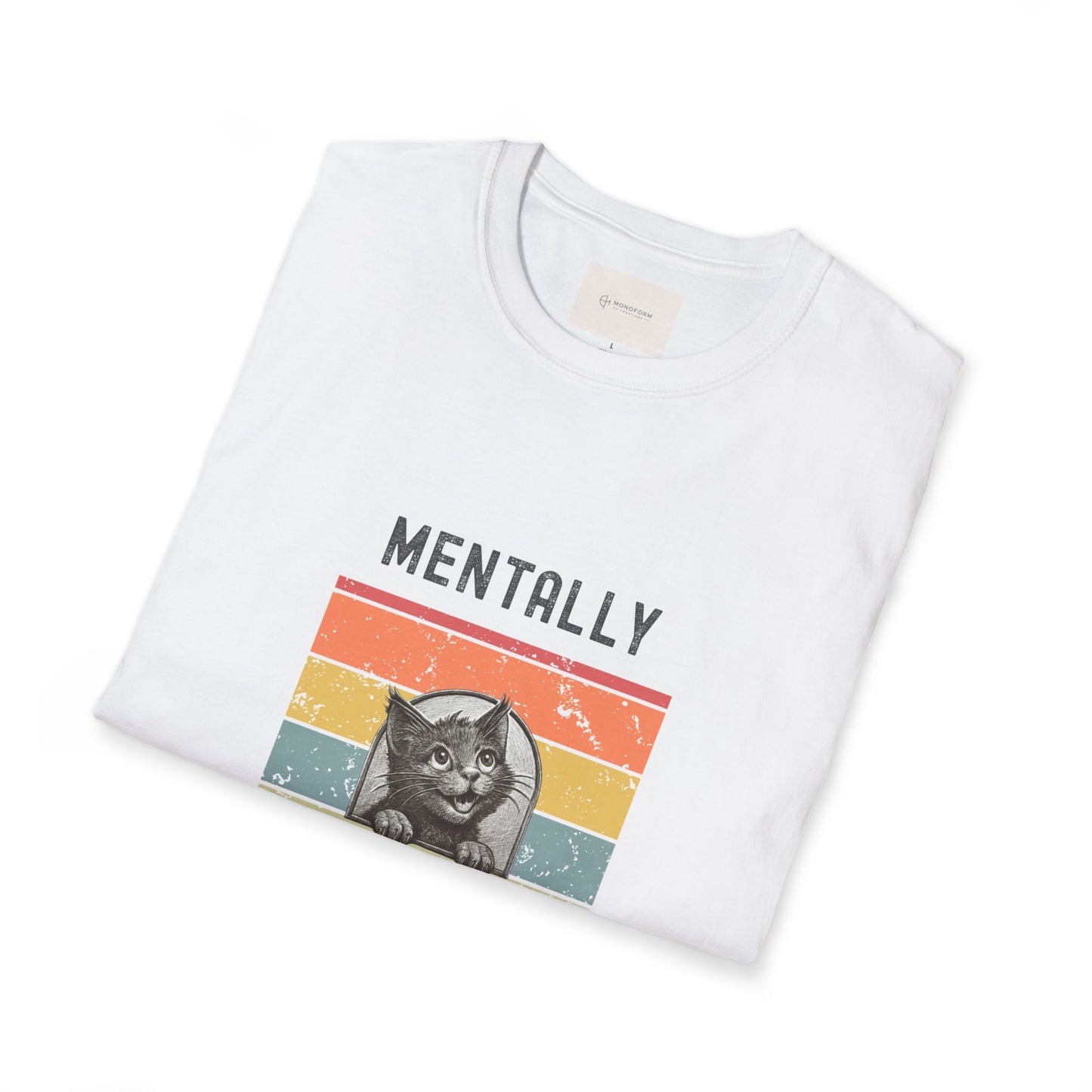 Mentally Elsewhere Cat Retro Stripe T-Shirt | Vintage Vibes