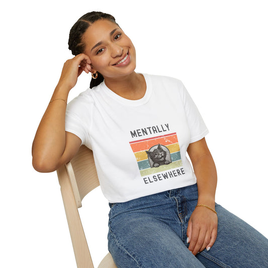 Mentally Elsewhere Cat Retro Stripe T-Shirt | Vintage Vibes