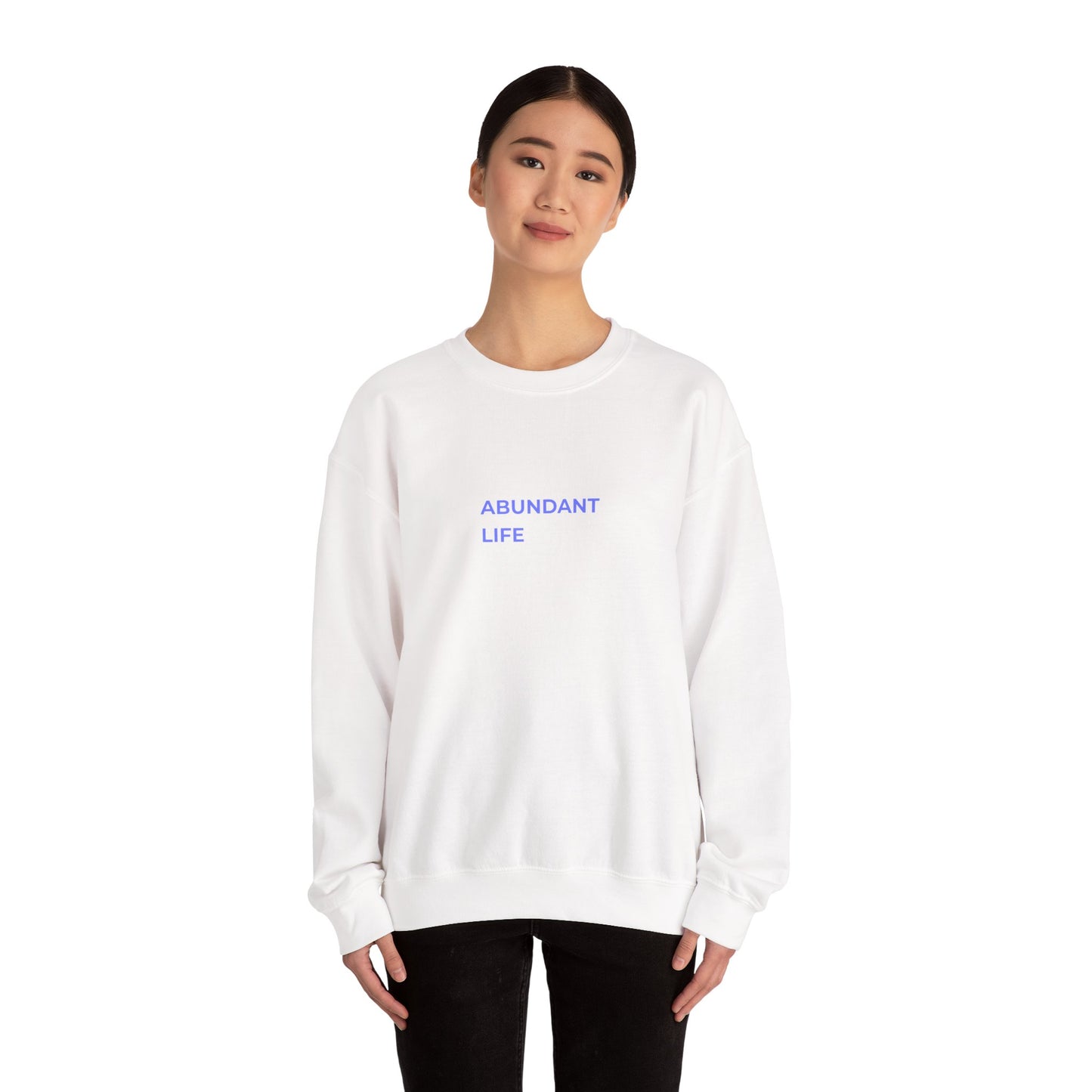 Abundant Life crewneck sweatshirt | Minimal text design, pastel blue lettering