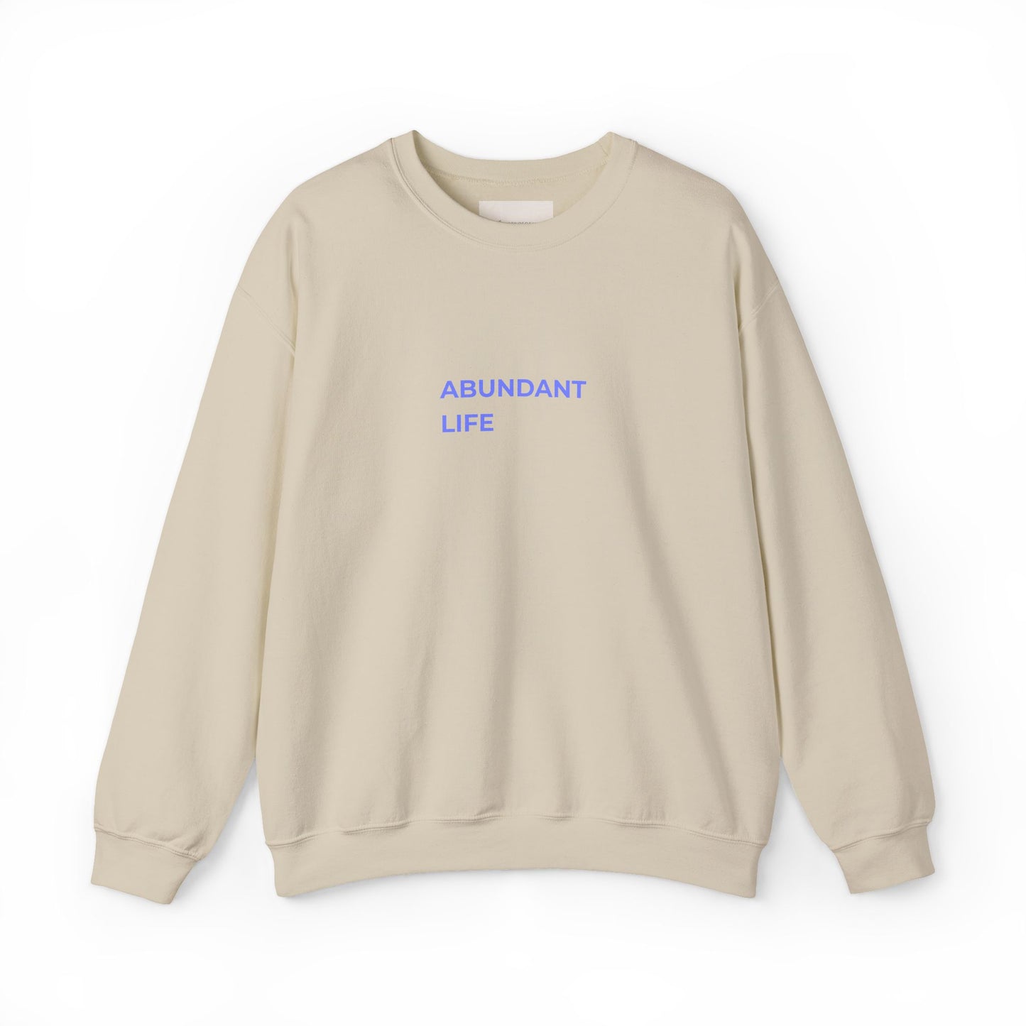 Abundant Life crewneck sweatshirt | Minimal text design, pastel blue lettering