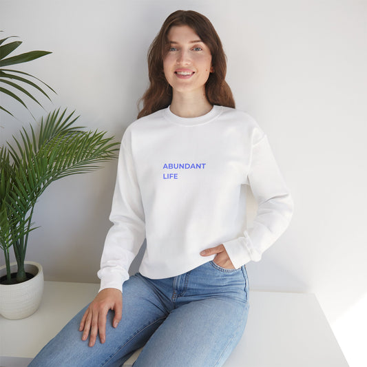Abundant Life crewneck sweatshirt | Minimal text design, pastel blue lettering