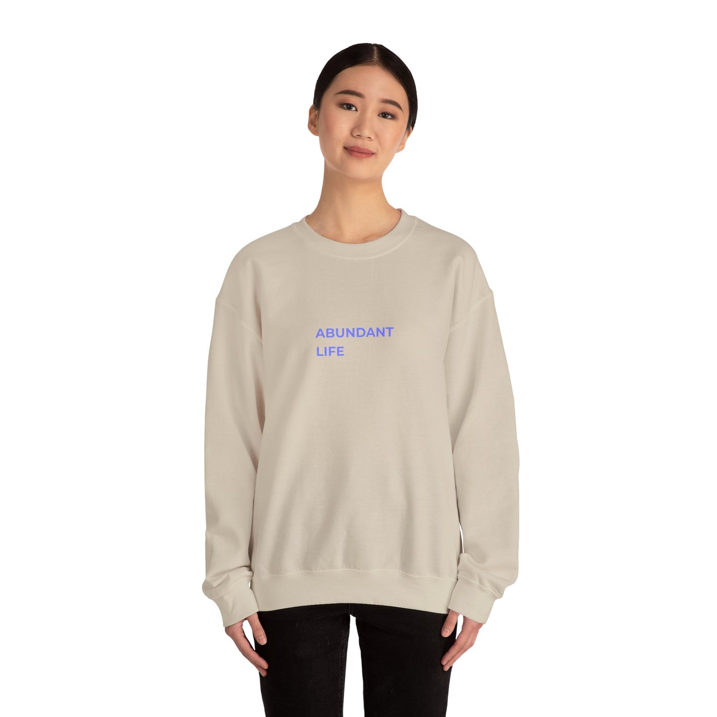Abundant Life crewneck sweatshirt | Minimal text design, pastel blue lettering