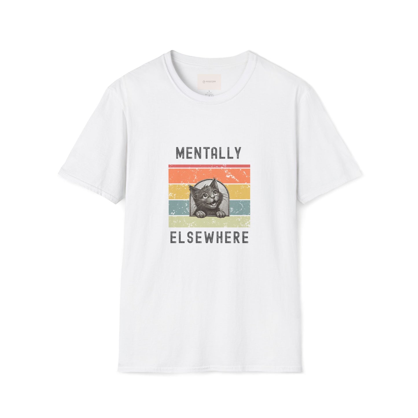 Mentally Elsewhere Cat Retro Stripe T-Shirt | Vintage Vibes