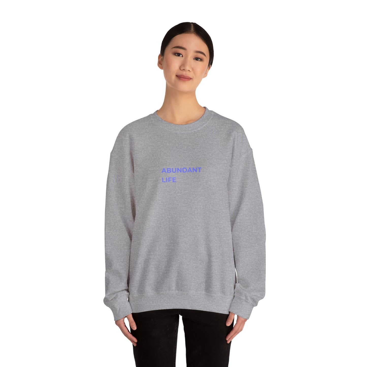 Abundant Life crewneck sweatshirt | Minimal text design, pastel blue lettering