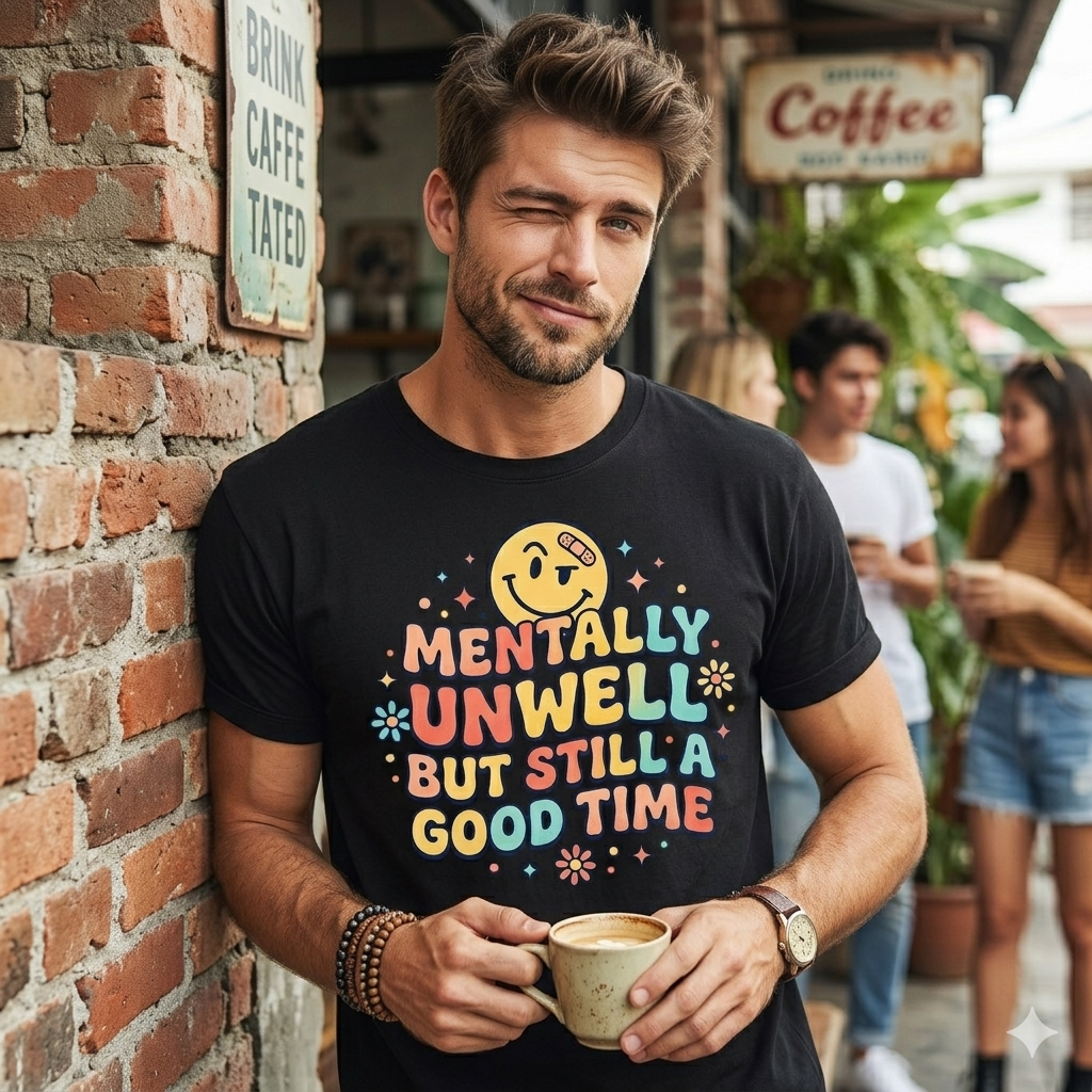 Mentally Unwell But Still A Good Time Shirt, Retro Smiley Tee, Funny Mental Health T-Shirt, Gen Z Humor Graphic Tee Gift