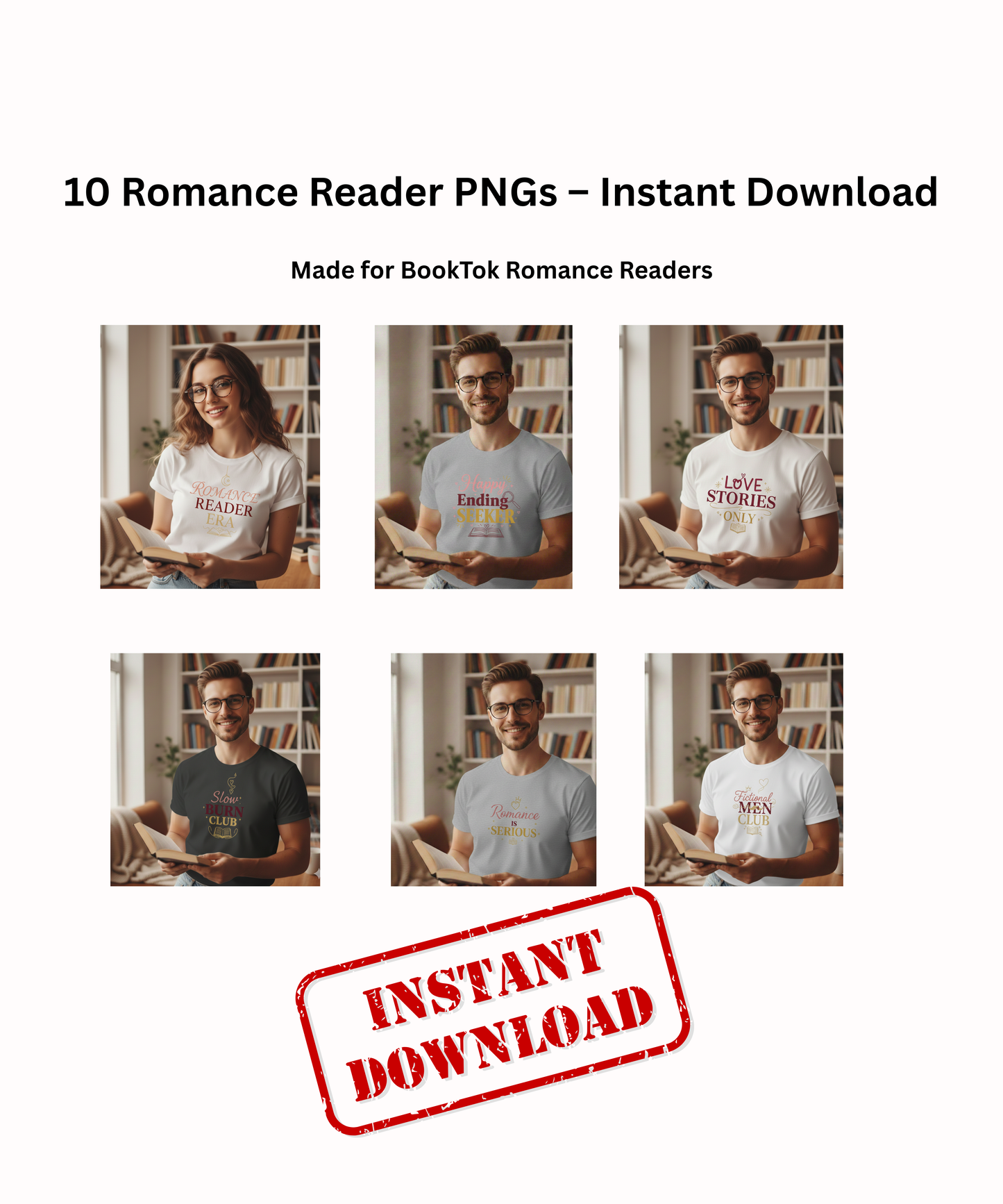 Romance Reader Era – 10 Design Bundle | Bookish PNG Digital Download